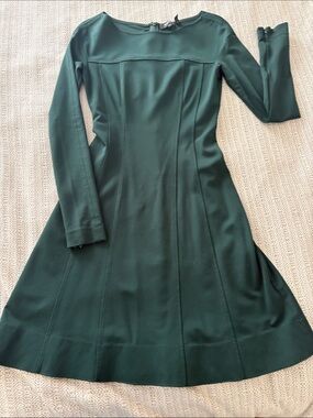 Theory Dark Green Long-Sleeve Fit-and-Flare Mini-Dress